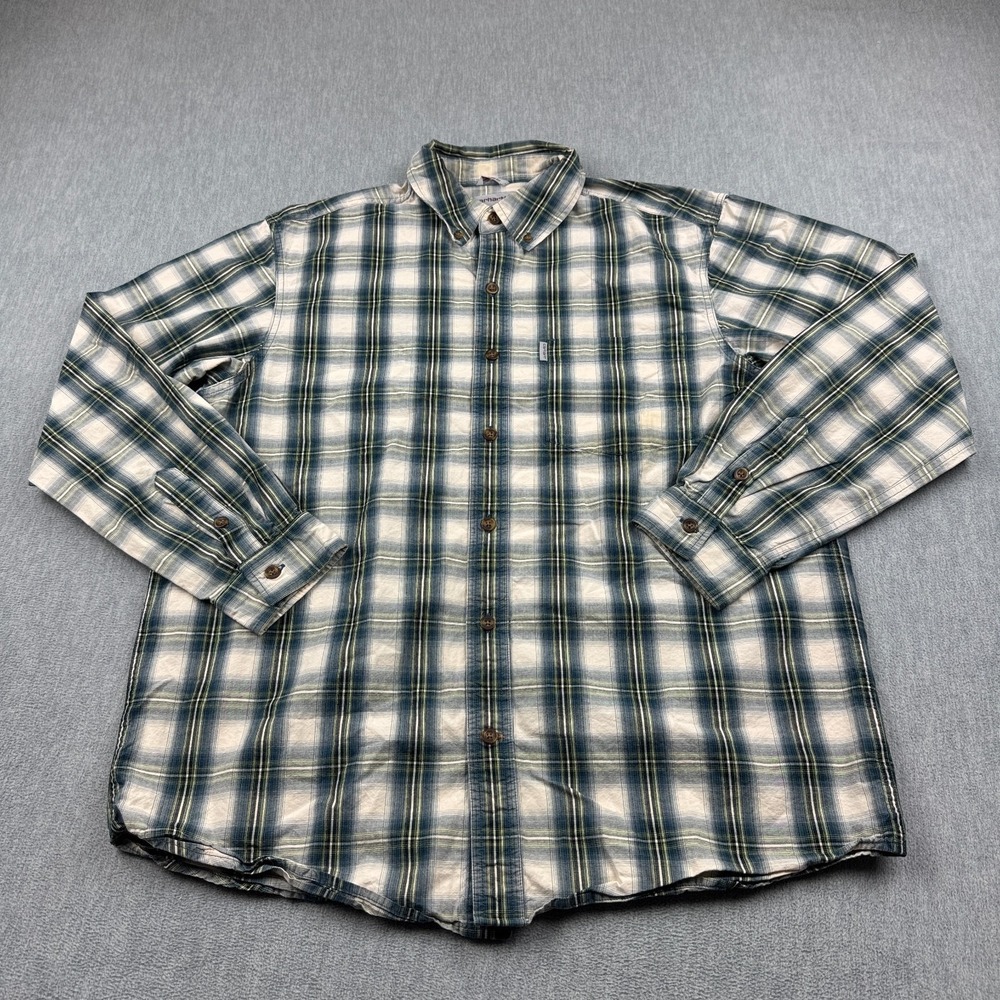 Carhartt Shirt‎ Mens Large Green Blue Plaid Relaxed Fit Button Down Workwear